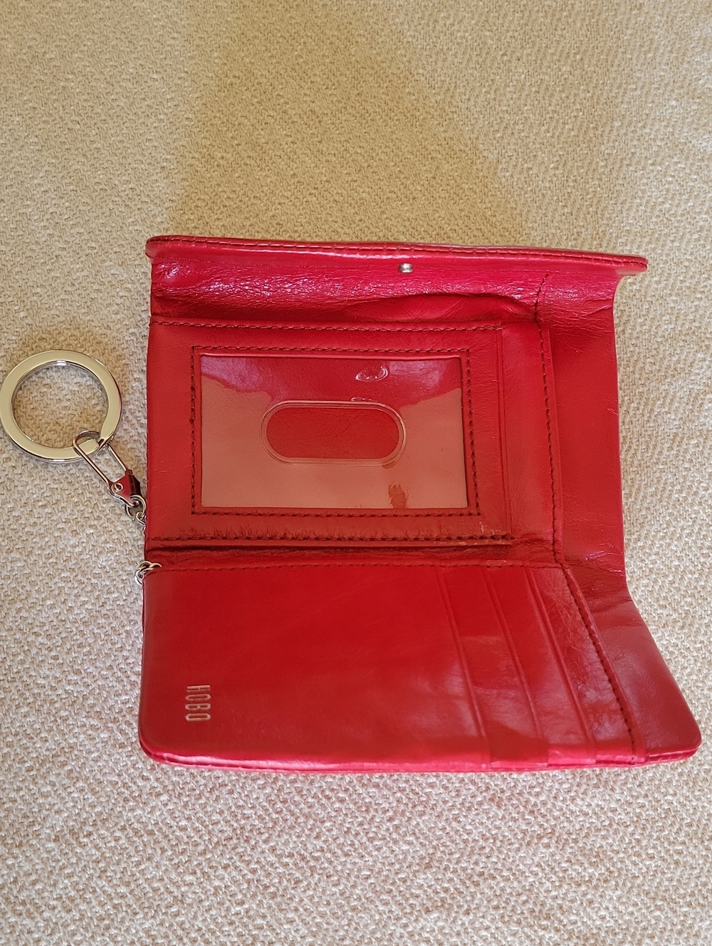 HOBO Mini Red Leather Trifold Keychain Wallet